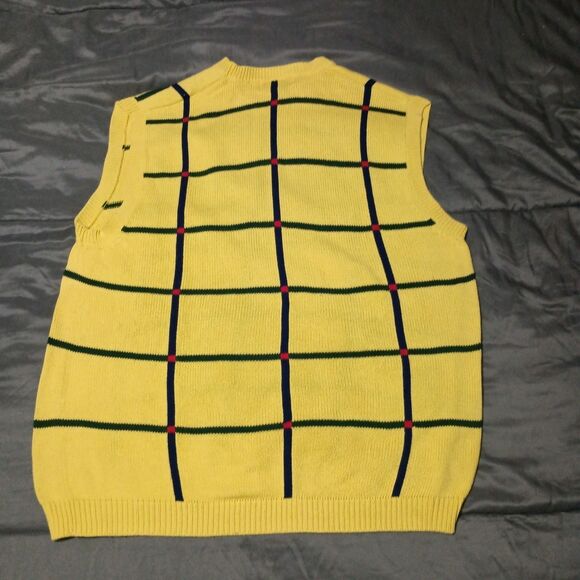 Vintage Jos. A. Bank Leadbetter Golf Sweater Vest XL Yellow Plaid Academia - Picture 6 of 11
